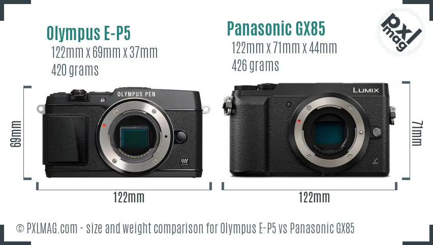 Olympus E-P5 vs Panasonic GX85 size comparison