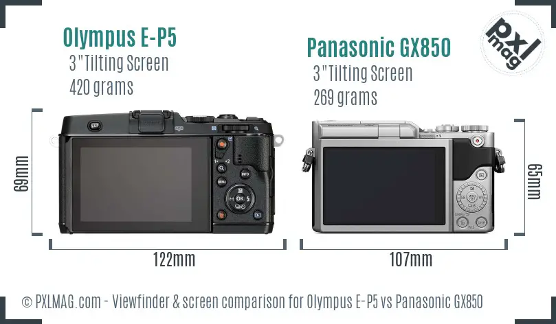 Olympus E-P5 vs Panasonic GX850 Screen and Viewfinder comparison
