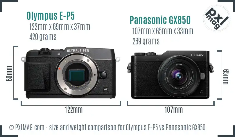 Olympus E-P5 vs Panasonic GX850 size comparison