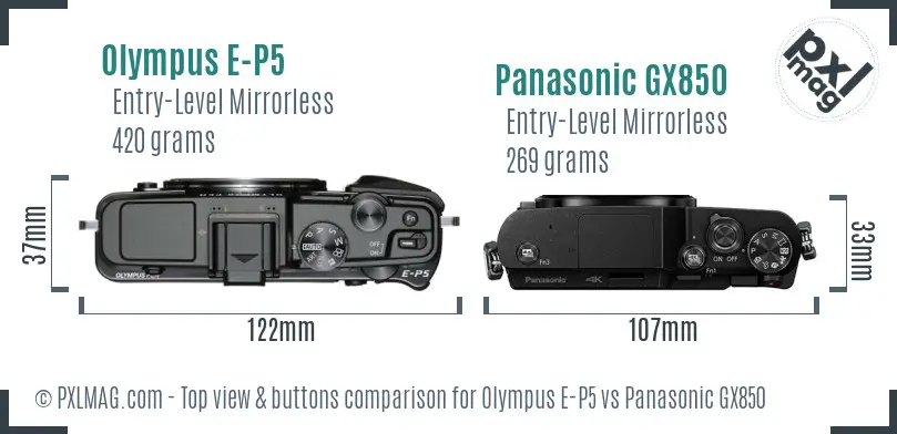 Olympus E-P5 vs Panasonic GX850 top view buttons comparison