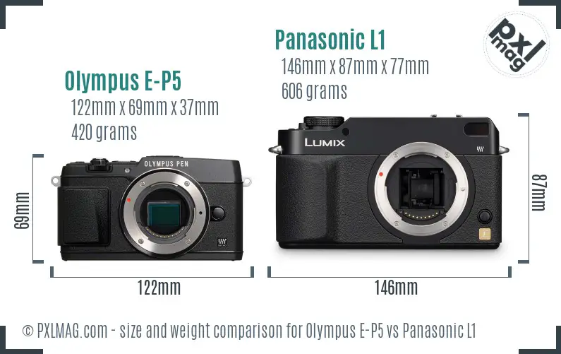 Olympus E-P5 vs Panasonic L1 size comparison