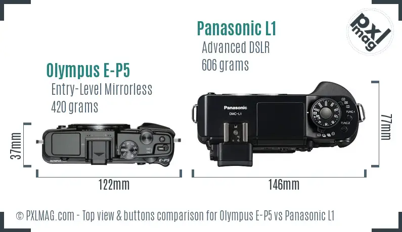 Olympus E-P5 vs Panasonic L1 top view buttons comparison