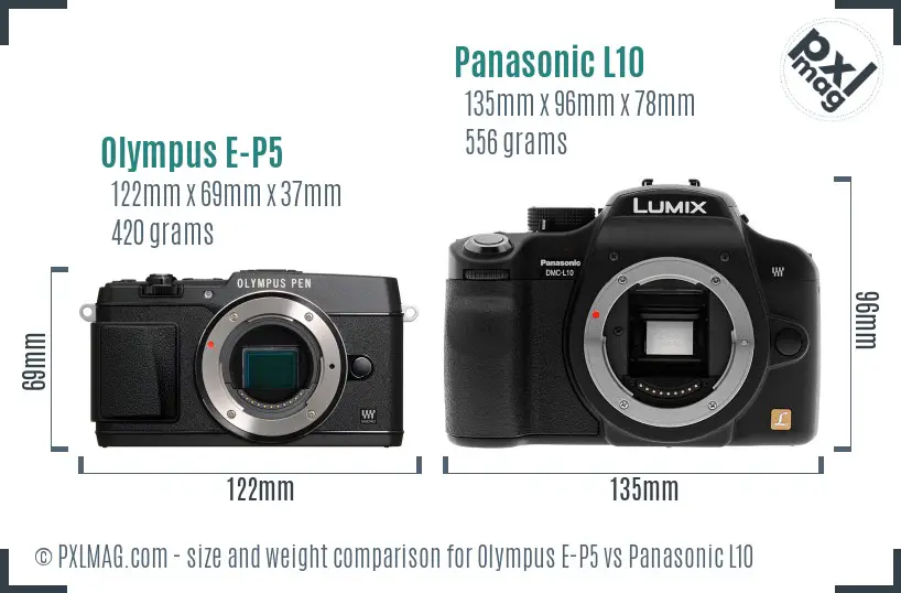 Olympus E-P5 vs Panasonic L10 size comparison