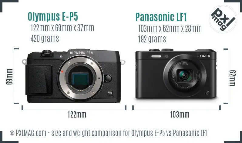 Olympus E-P5 vs Panasonic LF1 size comparison