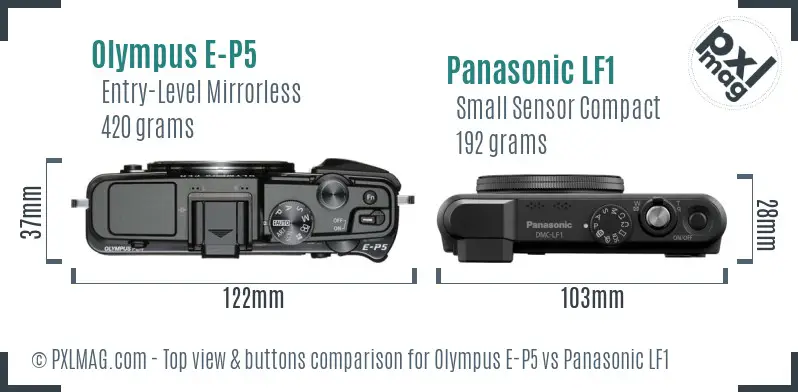 Olympus E-P5 vs Panasonic LF1 top view buttons comparison