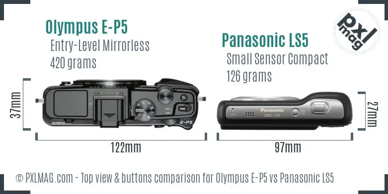 Olympus E-P5 vs Panasonic LS5 top view buttons comparison