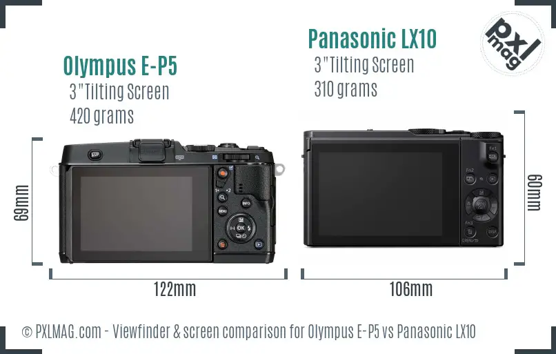 Olympus E-P5 vs Panasonic LX10 Screen and Viewfinder comparison