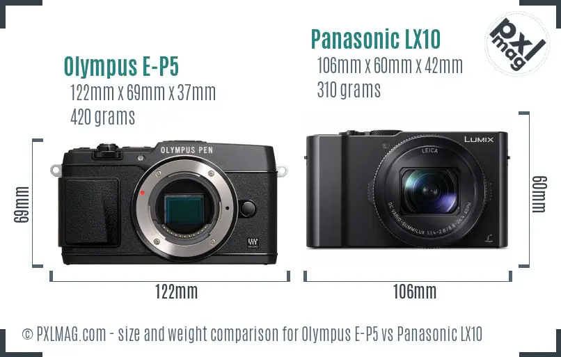 Olympus E-P5 vs Panasonic LX10 size comparison