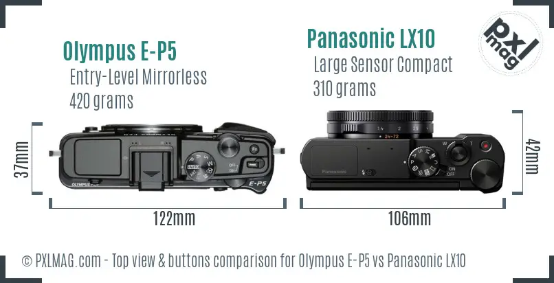 Olympus E-P5 vs Panasonic LX10 top view buttons comparison