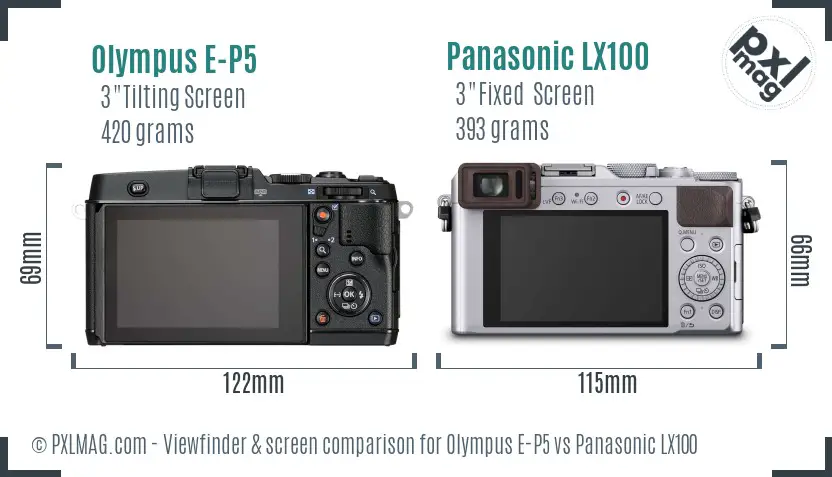 Olympus E-P5 vs Panasonic LX100 Screen and Viewfinder comparison