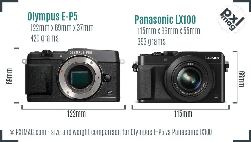 Olympus E-P5 vs Panasonic LX100 size comparison