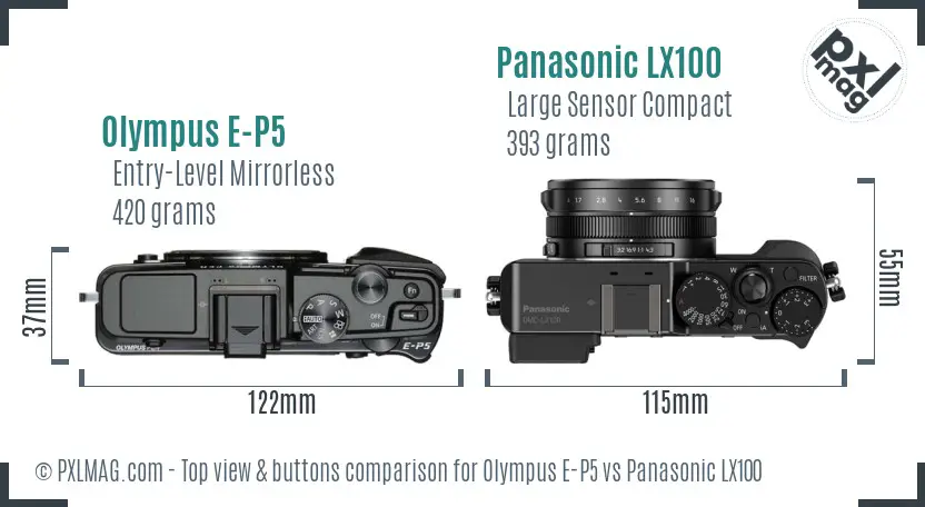Olympus E-P5 vs Panasonic LX100 top view buttons comparison