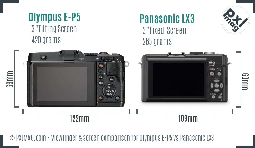 Olympus E-P5 vs Panasonic LX3 Screen and Viewfinder comparison