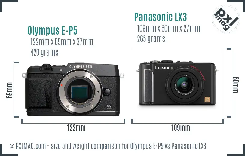 Olympus E-P5 vs Panasonic LX3 size comparison