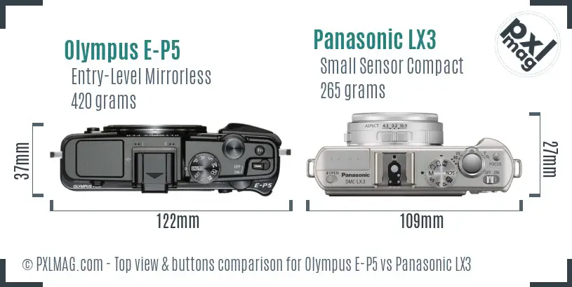 Olympus E-P5 vs Panasonic LX3 top view buttons comparison