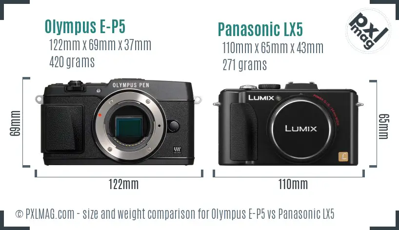 Olympus E-P5 vs Panasonic LX5 size comparison