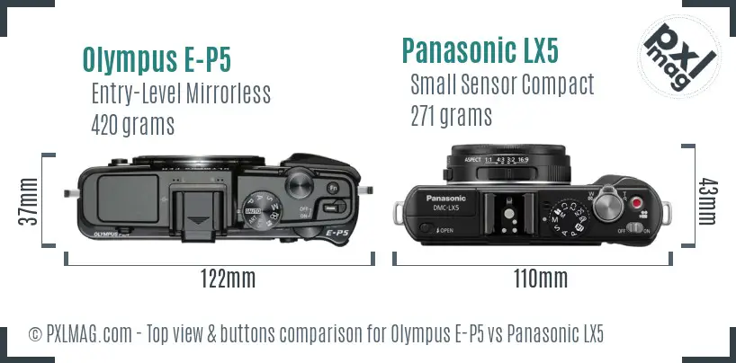 Olympus E-P5 vs Panasonic LX5 top view buttons comparison