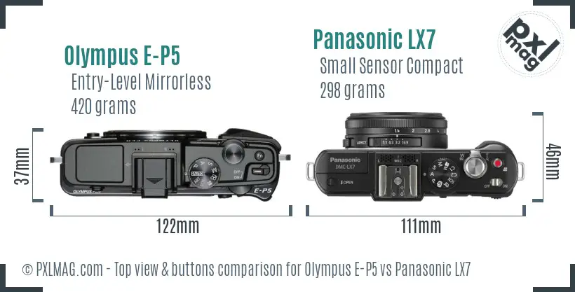 Olympus E-P5 vs Panasonic LX7 top view buttons comparison