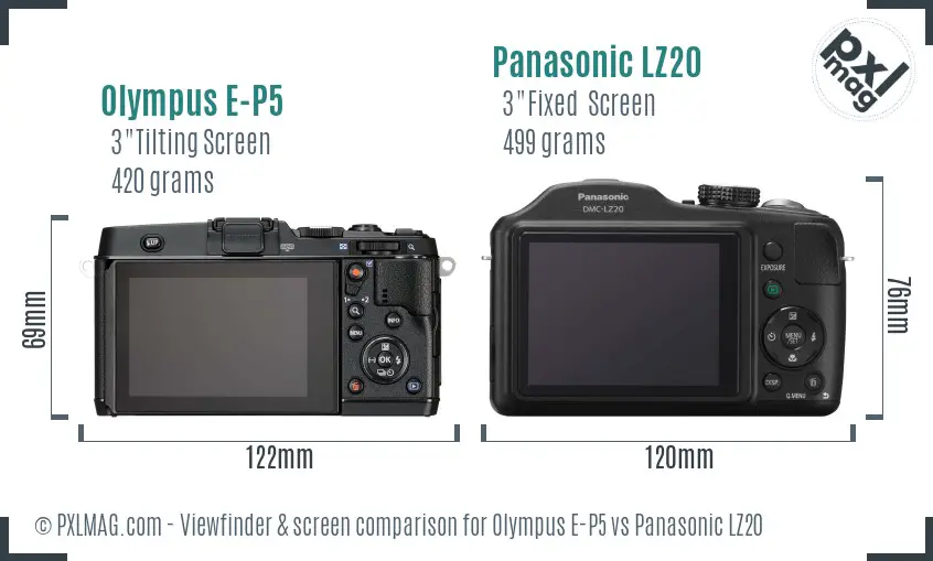 Olympus E-P5 vs Panasonic LZ20 Screen and Viewfinder comparison