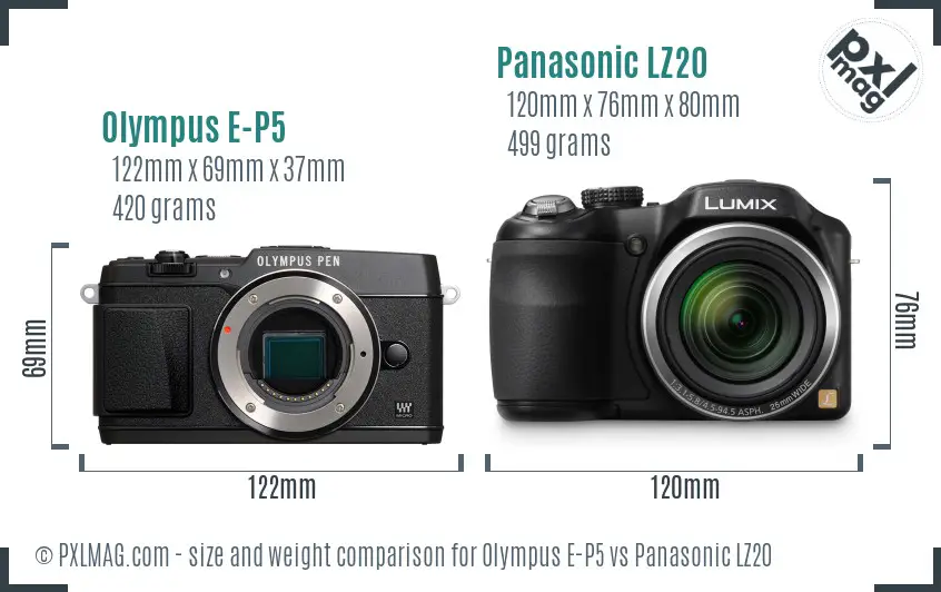 Olympus E-P5 vs Panasonic LZ20 size comparison
