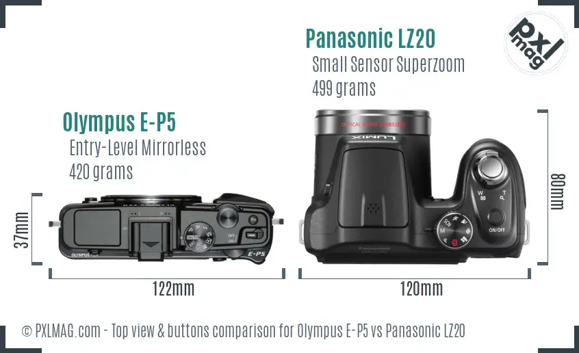 Olympus E-P5 vs Panasonic LZ20 top view buttons comparison