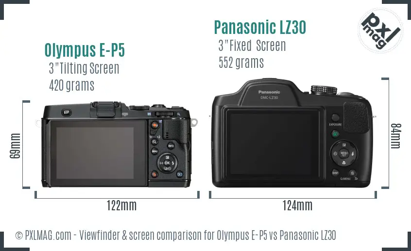 Olympus E-P5 vs Panasonic LZ30 Screen and Viewfinder comparison
