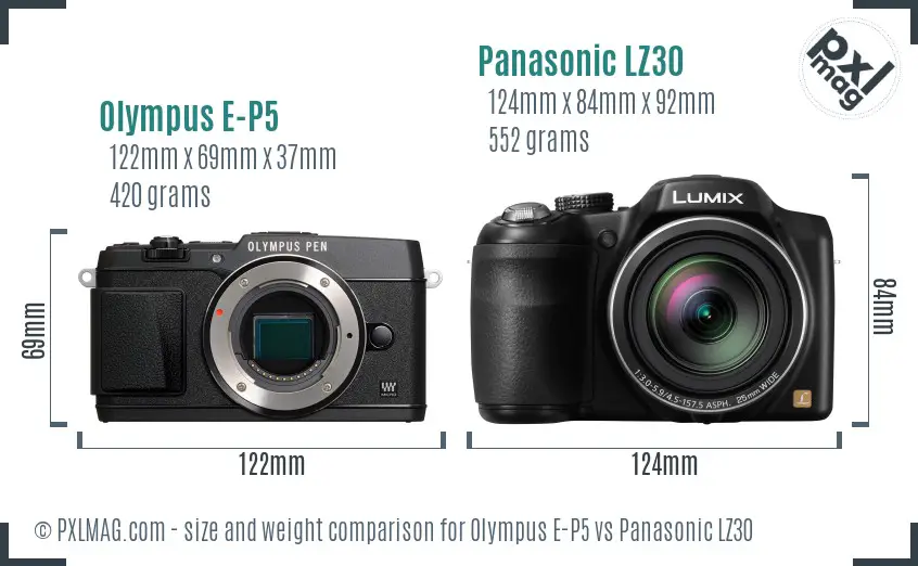 Olympus E-P5 vs Panasonic LZ30 size comparison