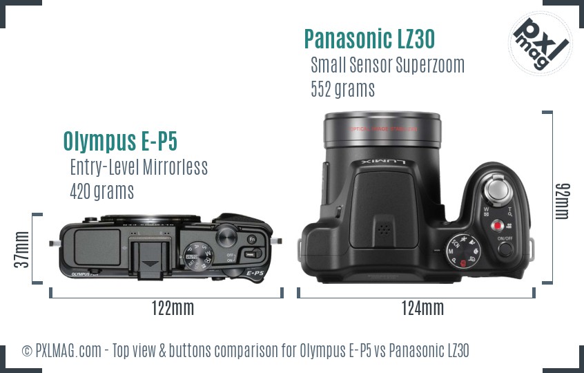 Olympus E-P5 vs Panasonic LZ30 top view buttons comparison