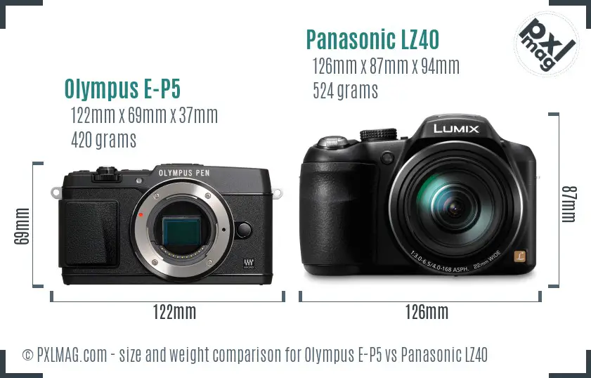 Olympus E-P5 vs Panasonic LZ40 size comparison