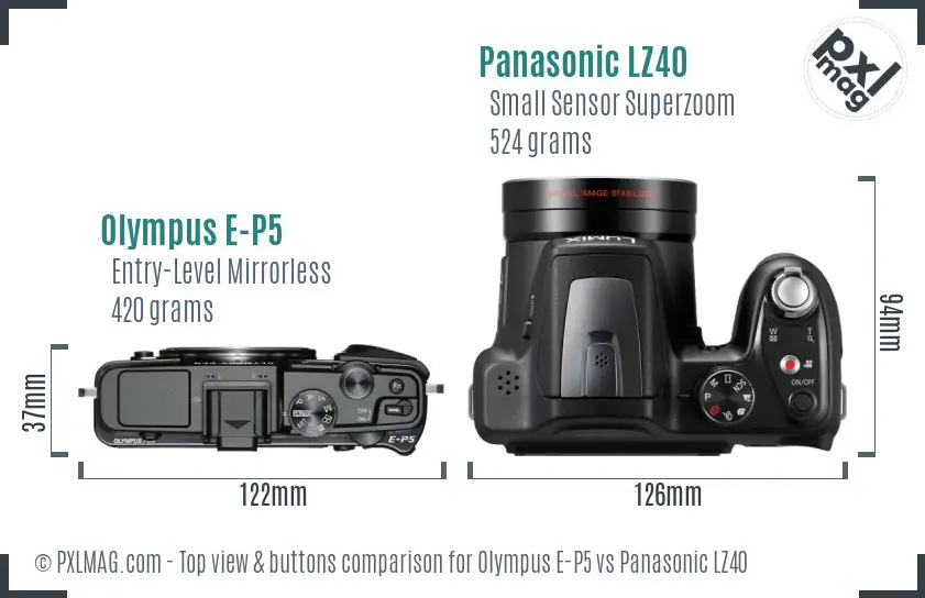 Olympus E-P5 vs Panasonic LZ40 top view buttons comparison