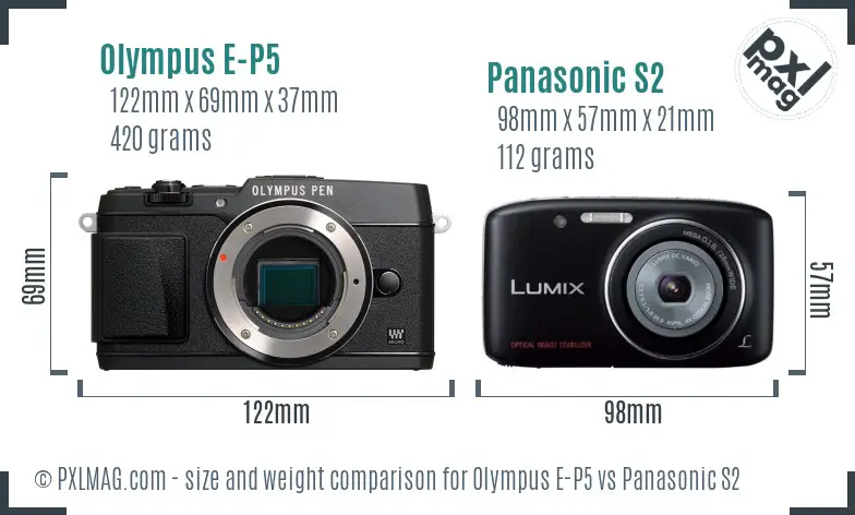 Olympus E-P5 vs Panasonic S2 size comparison