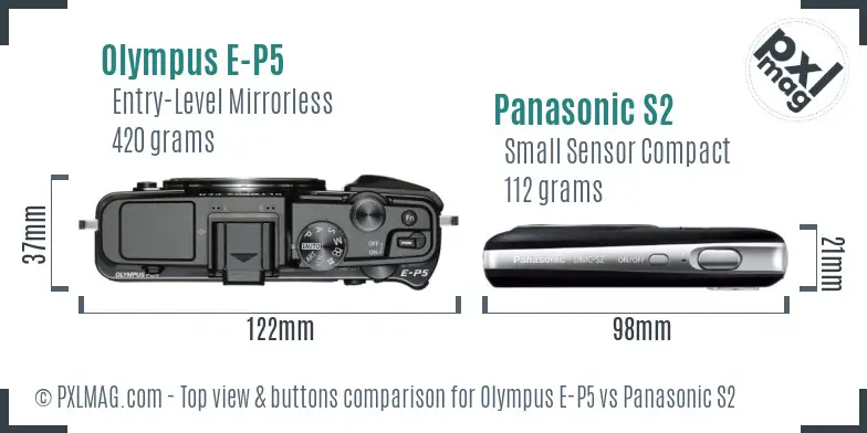 Olympus E-P5 vs Panasonic S2 top view buttons comparison