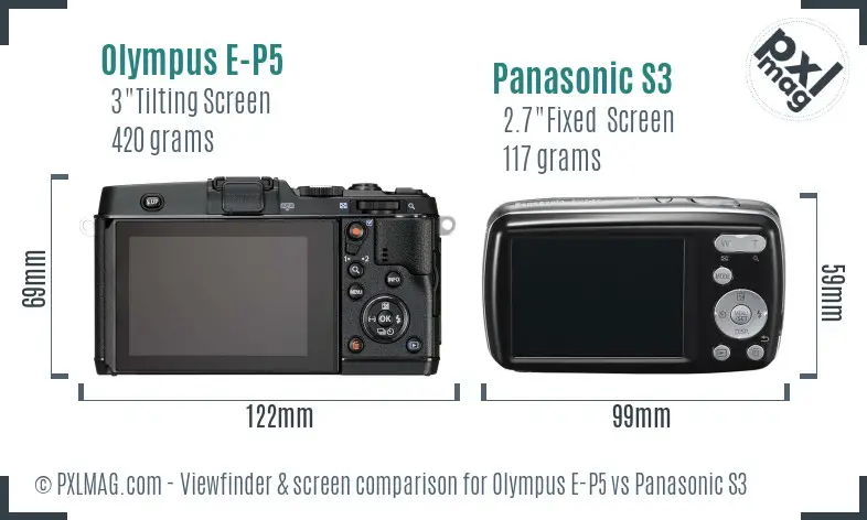 Olympus E-P5 vs Panasonic S3 Screen and Viewfinder comparison