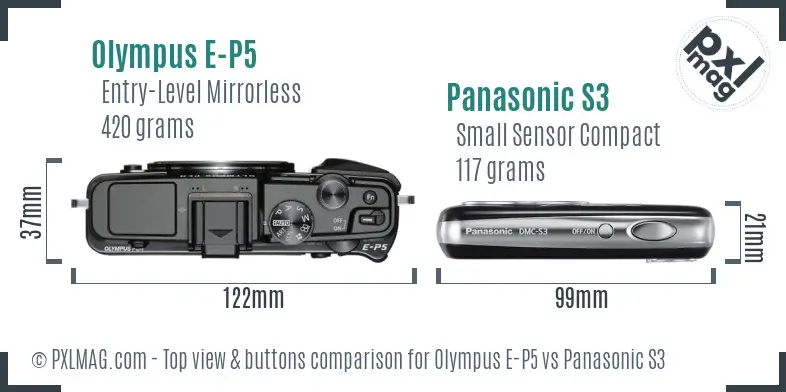 Olympus E-P5 vs Panasonic S3 top view buttons comparison