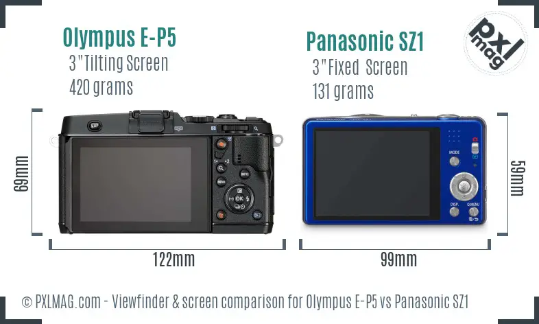 Olympus E-P5 vs Panasonic SZ1 Screen and Viewfinder comparison