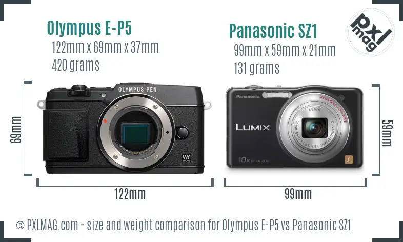 Olympus E-P5 vs Panasonic SZ1 size comparison
