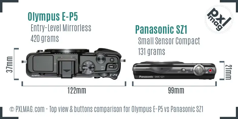 Olympus E-P5 vs Panasonic SZ1 top view buttons comparison