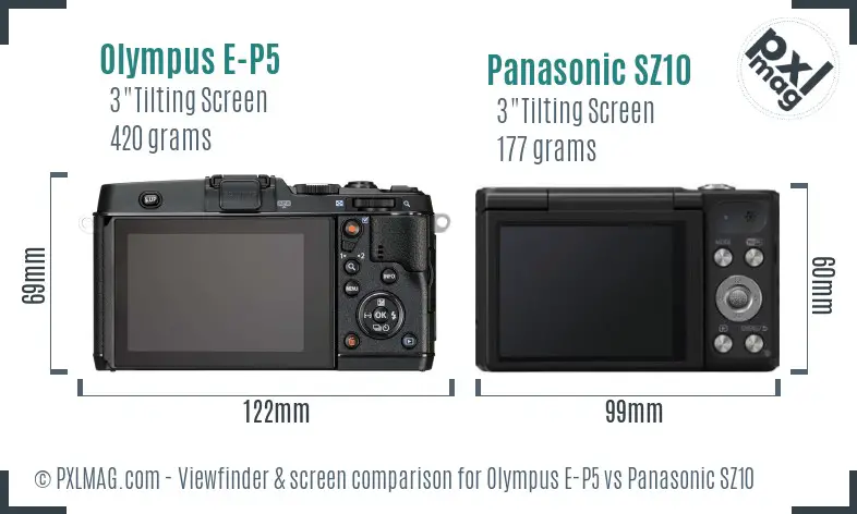 Olympus E-P5 vs Panasonic SZ10 Screen and Viewfinder comparison