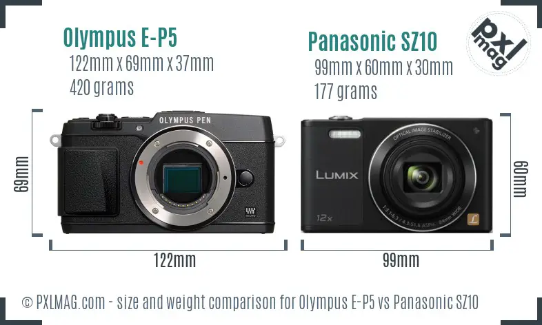 Olympus E-P5 vs Panasonic SZ10 size comparison