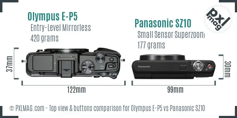 Olympus E-P5 vs Panasonic SZ10 top view buttons comparison