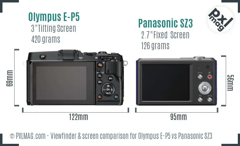 Olympus E-P5 vs Panasonic SZ3 Screen and Viewfinder comparison