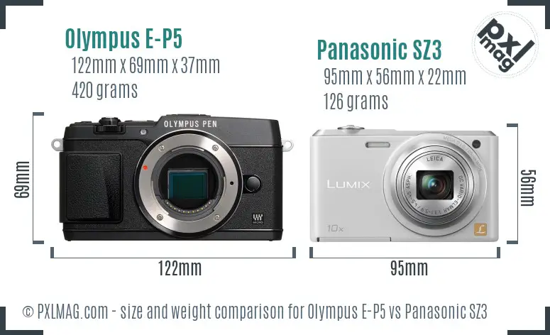 Olympus E-P5 vs Panasonic SZ3 size comparison
