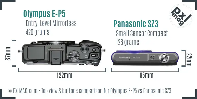 Olympus E-P5 vs Panasonic SZ3 top view buttons comparison