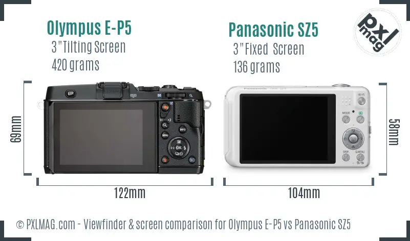 Olympus E-P5 vs Panasonic SZ5 Screen and Viewfinder comparison