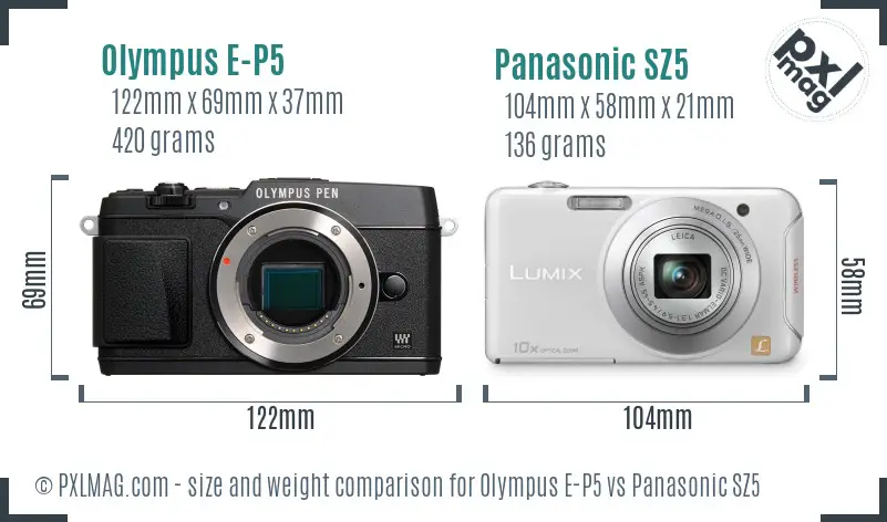 Olympus E-P5 vs Panasonic SZ5 size comparison