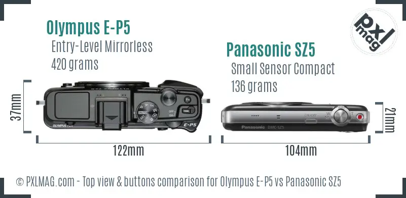 Olympus E-P5 vs Panasonic SZ5 top view buttons comparison