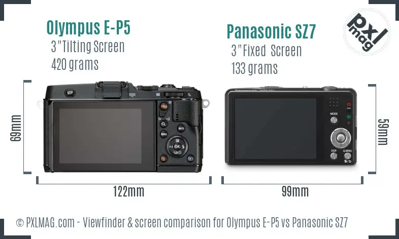 Olympus E-P5 vs Panasonic SZ7 Screen and Viewfinder comparison