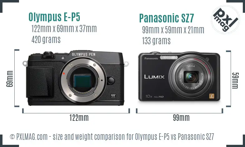 Olympus E-P5 vs Panasonic SZ7 size comparison