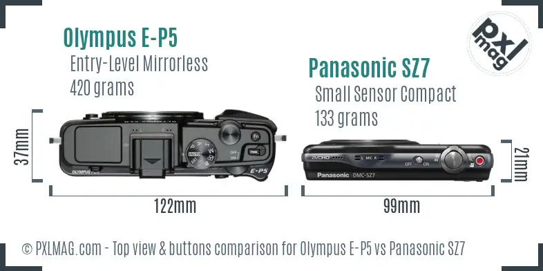 Olympus E-P5 vs Panasonic SZ7 top view buttons comparison