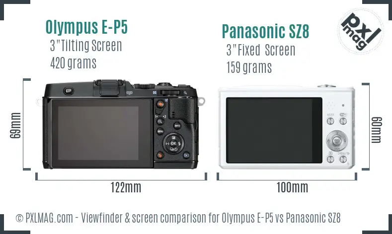 Olympus E-P5 vs Panasonic SZ8 Screen and Viewfinder comparison